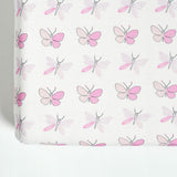 Fitted Crib Sheet - Pink Butterflies on White Organic Cotton Jersey