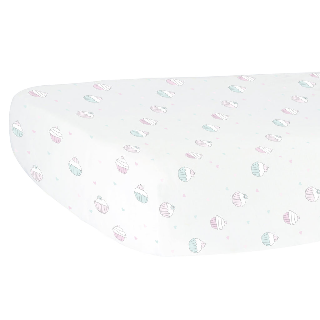 Fitted Crib Sheet - Cupcakes on White Organic Cotton Jersey