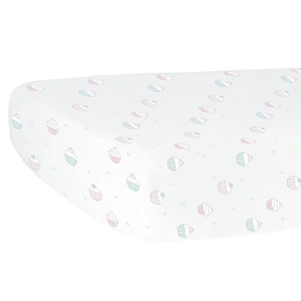 Fitted Crib Sheet - Cupcakes on White Organic Cotton Jersey