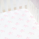 Fitted Crib Sheet - Pink Elephants on White Organic Cotton Jersey