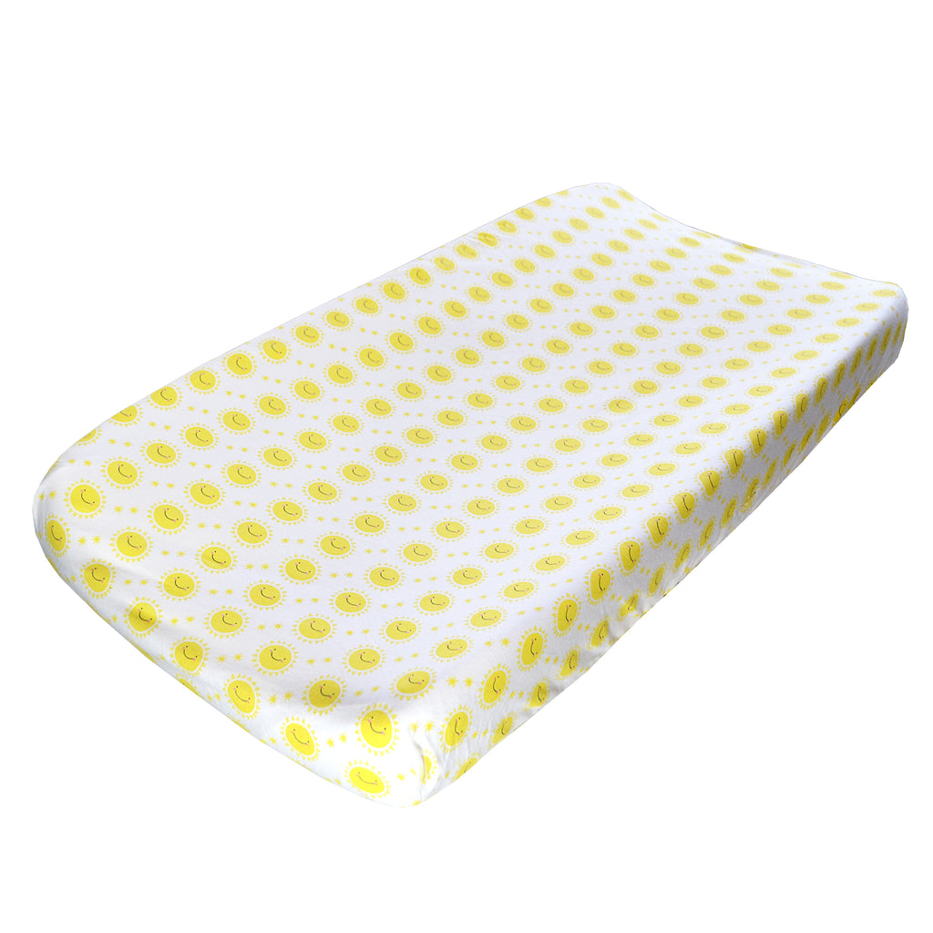 Changing Pad Cover - Yellow Sunshine on White Organic Cotton Jersey