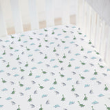 Fitted Crib Sheet - Dinosaurs on White Organic Cotton Jersey