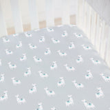 Fitted Crib Sheet - Llamas on Gray Organic Cotton Jersey