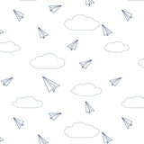 Fitted Crib Sheet - Navy Blue Paper Airplanes on White Organic Cotton Jersey