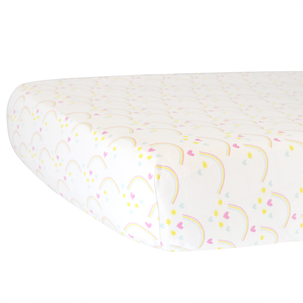 Fitted Crib Sheet - Rainbows on White Organic Cotton Jersey