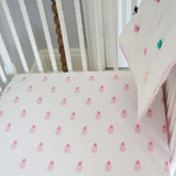 Fitted Crib Sheet - Pink Pineapples on White Organic Cotton Jersey