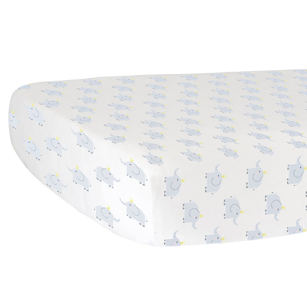 Fitted Crib Sheet - Gray Elephants on White Organic Cotton Jersey