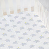 Fitted Crib Sheet - Gray Elephants on White Organic Cotton Jersey