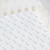 Fitted Crib Sheet - Giraffes on White Organic Cotton Jersey